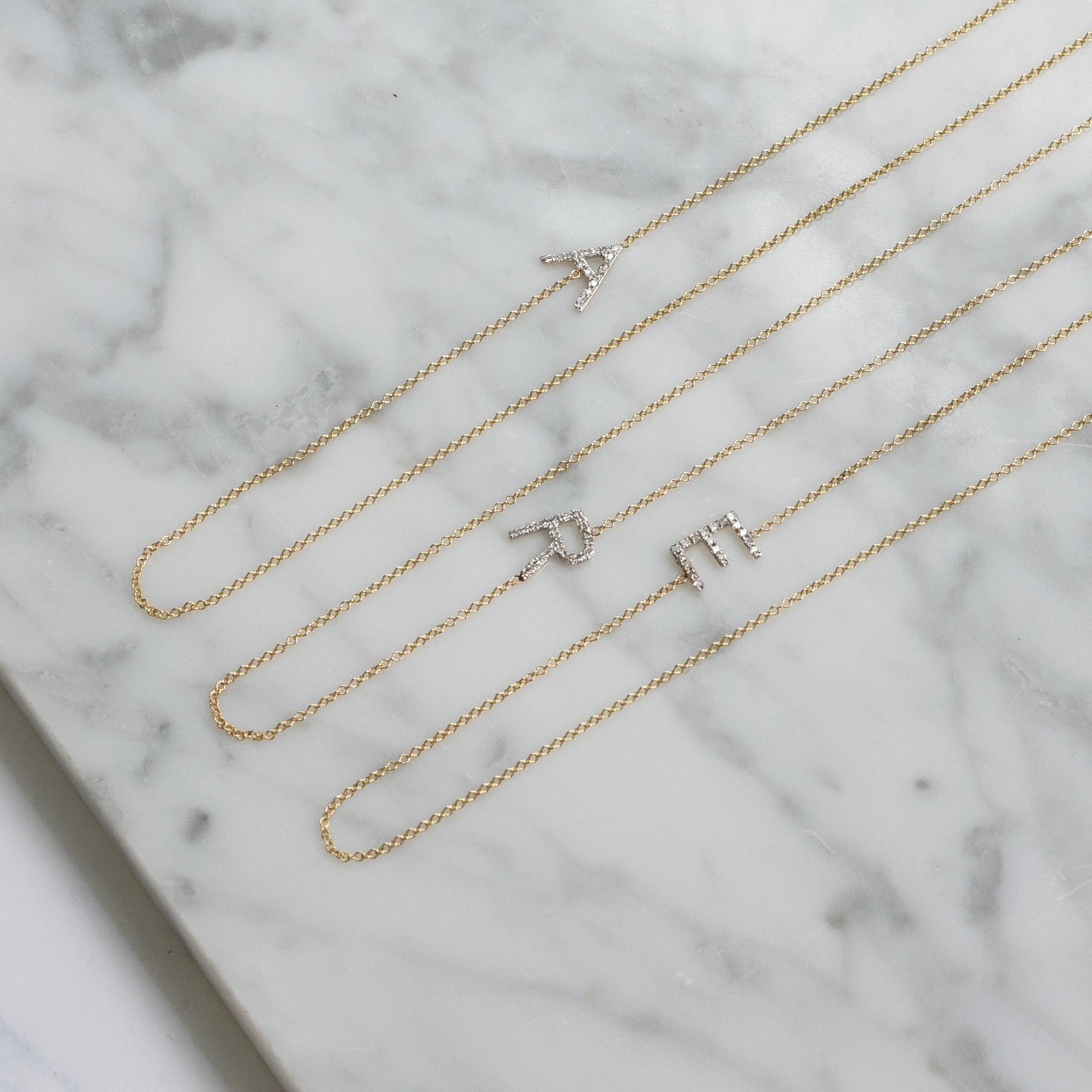Diamond & 14k Gold Asymmetric Initial Necklace