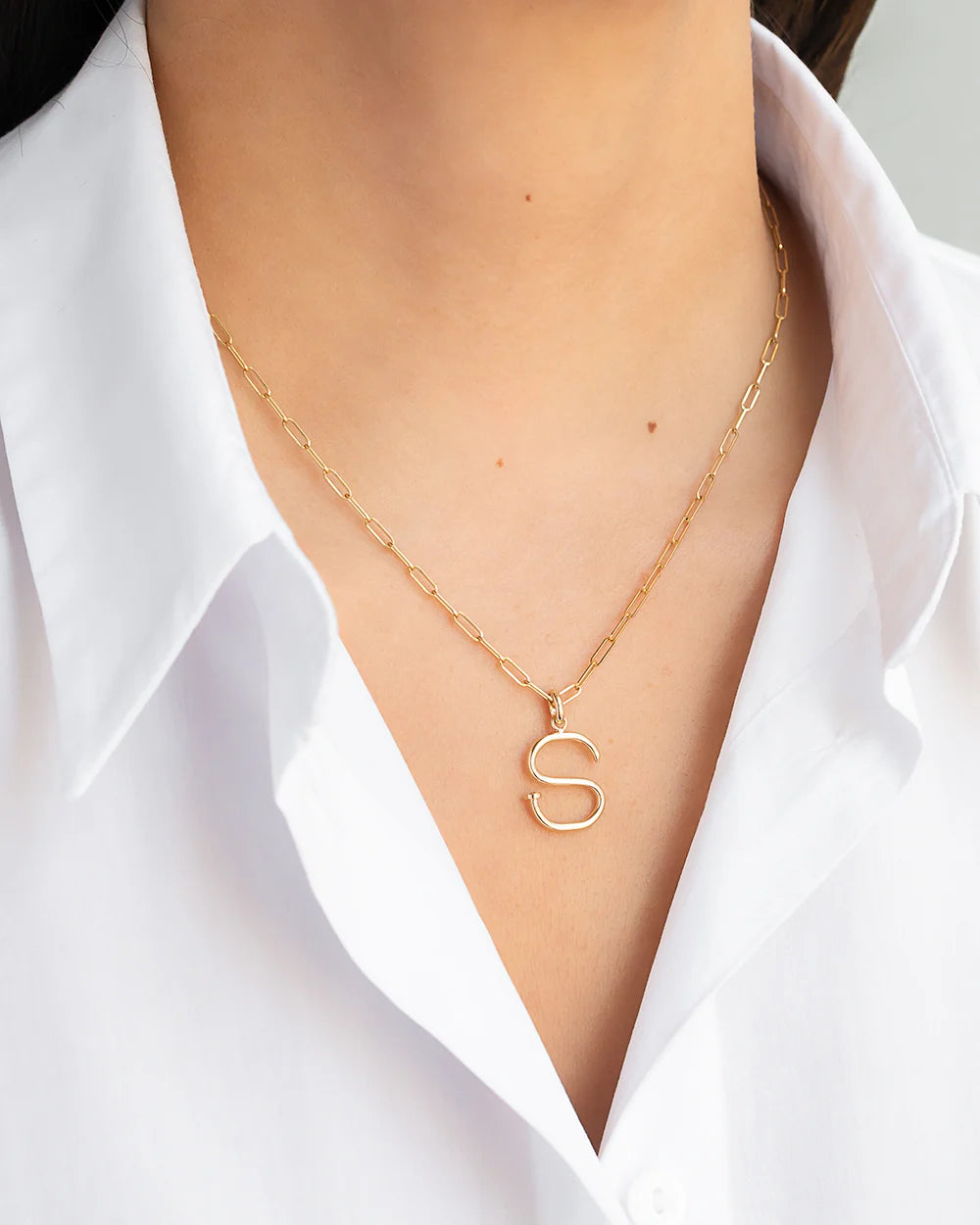 14k Gold Large Nail Initial Pendant Necklace