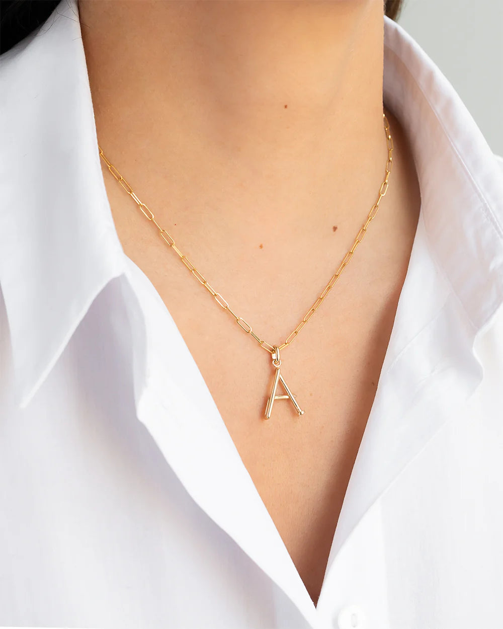 14k Gold Large Nail Initial Pendant Necklace