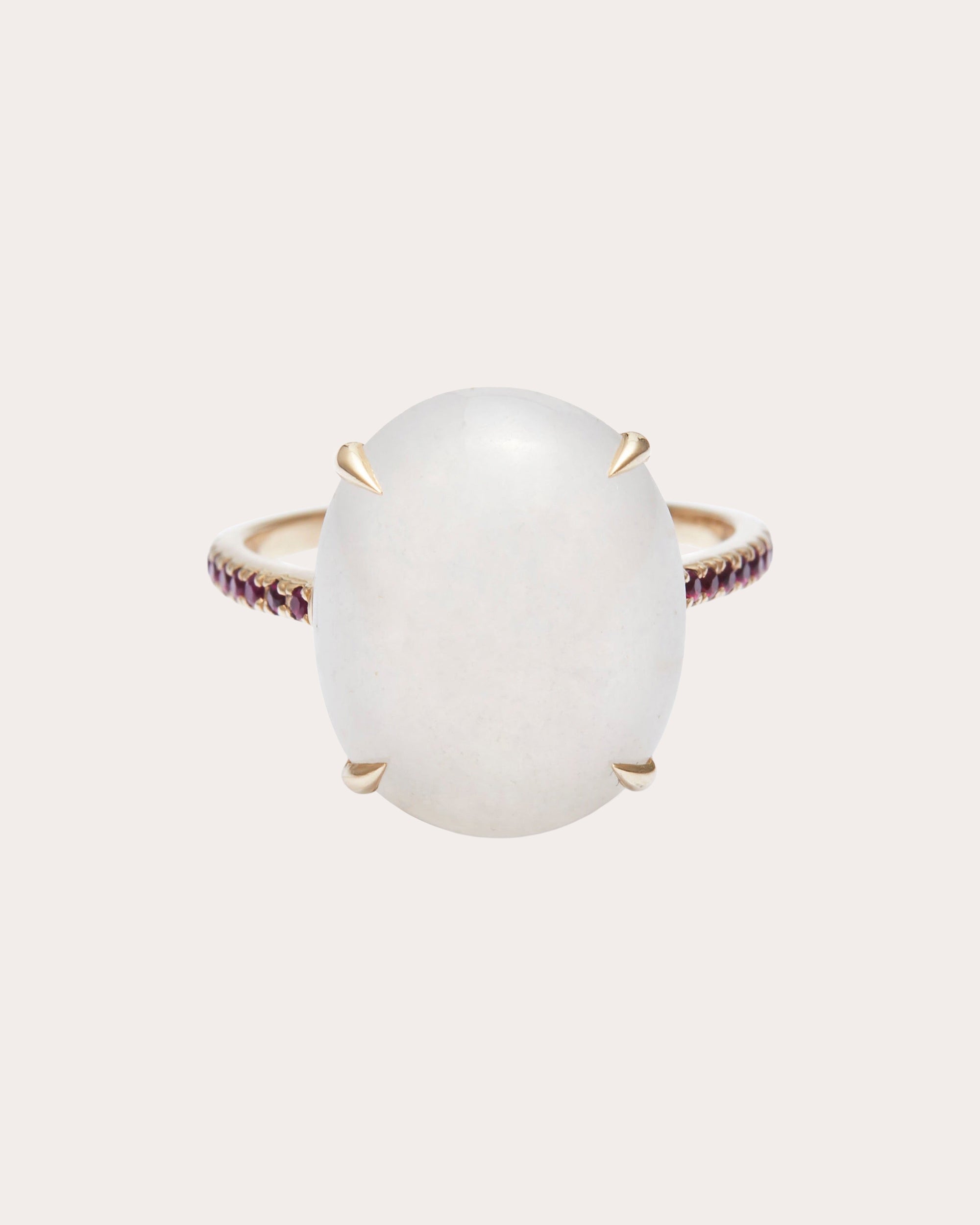 White Jadeite & Ruby Globe Ring
