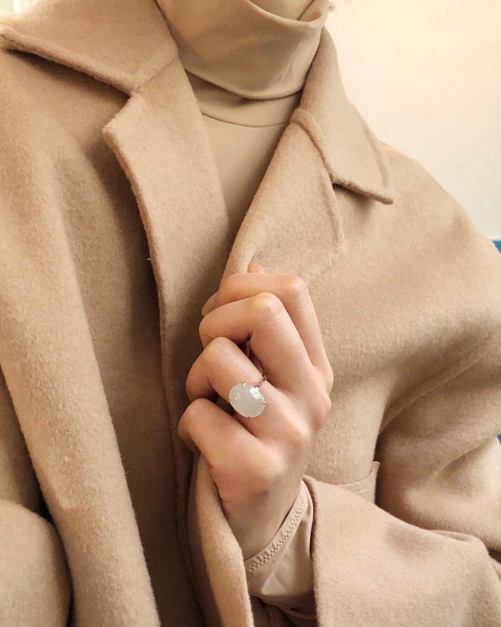 White Jadeite & Ruby Globe Ring