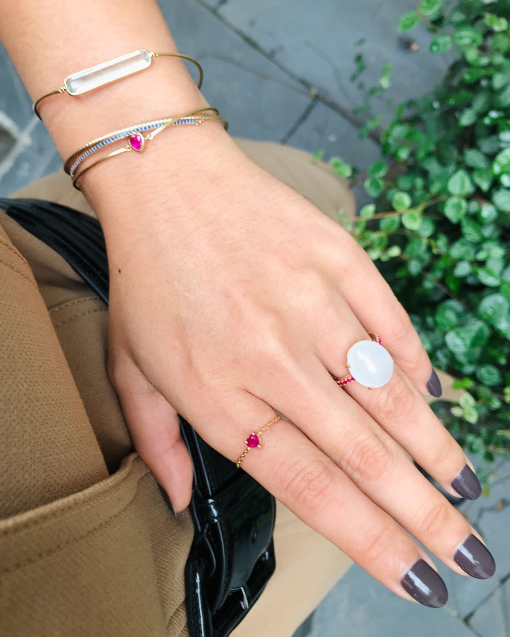 White Jadeite & Ruby Globe Ring