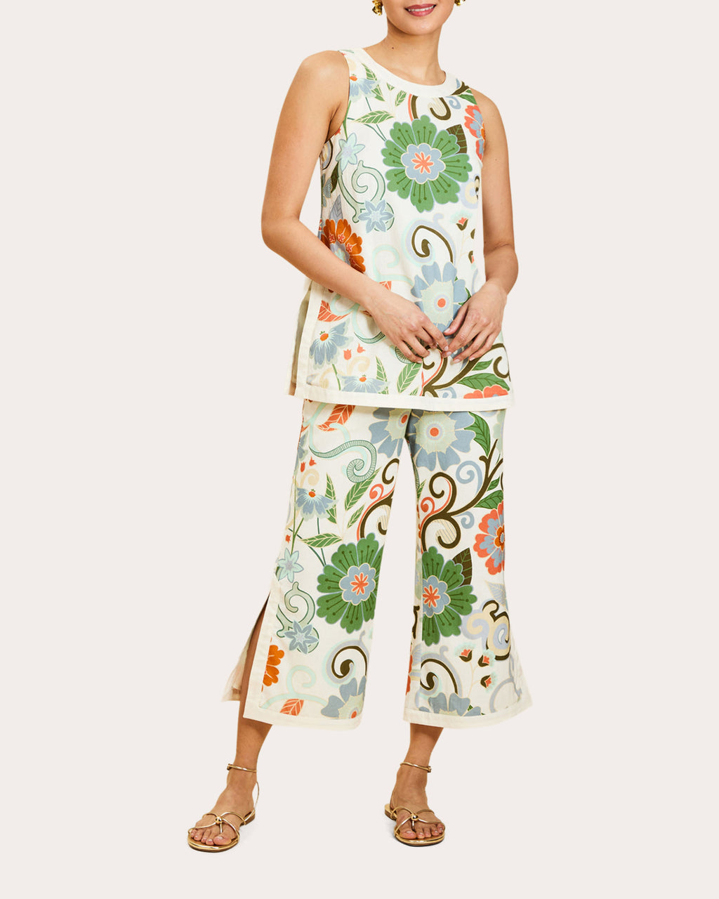 Judah Floral Cotton Cropped Flare Pants