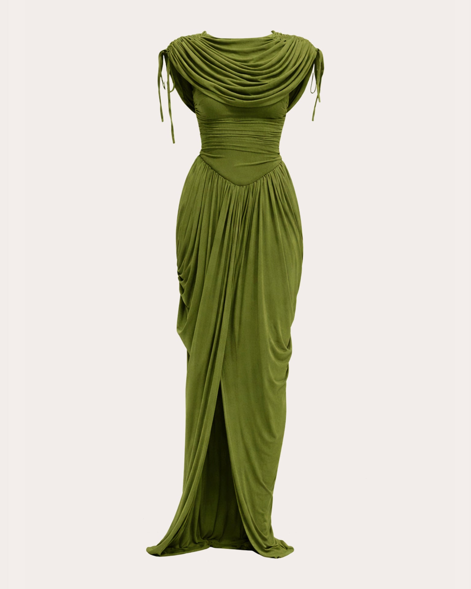 Katu Gathered Mesh Drop-Waist Cape Maxi Dress