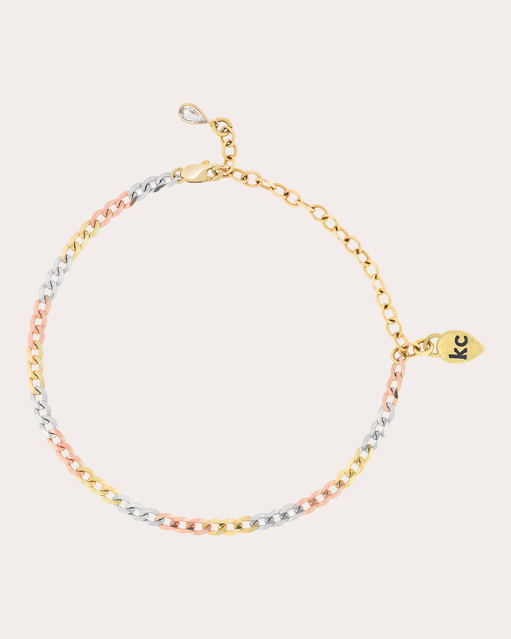 14k Gold Tri-Tone Curb Chain Bracelet