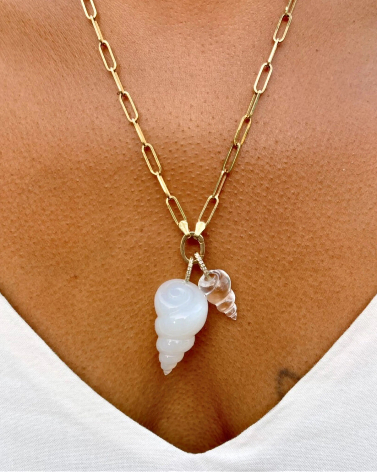Large White Onyx Tulip Shell Pendant