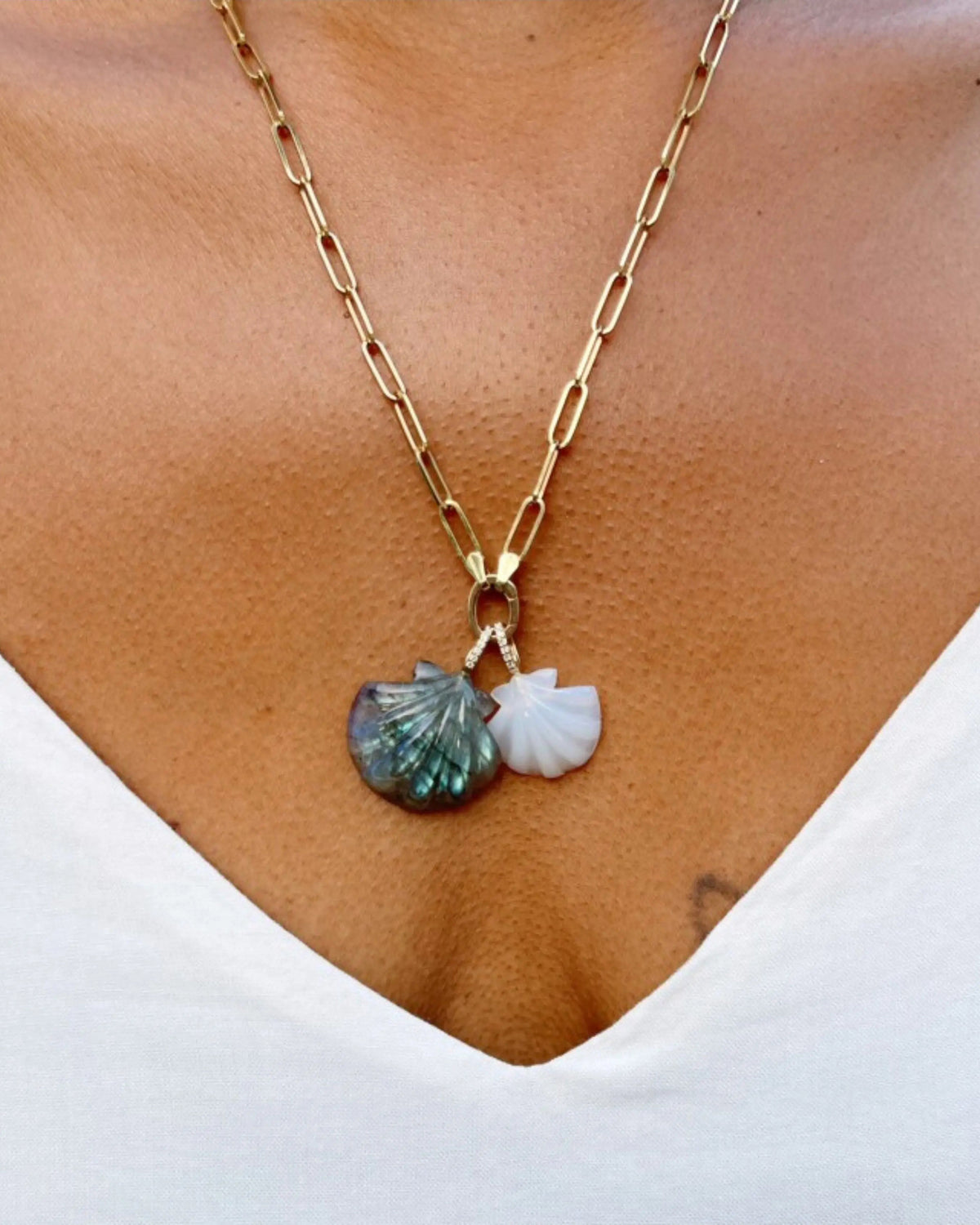 White Onyx Scallop Shell Pendant
