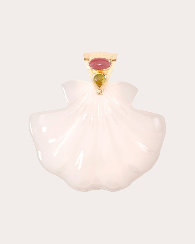 Grande White Onyx Scallop Shell Pendant