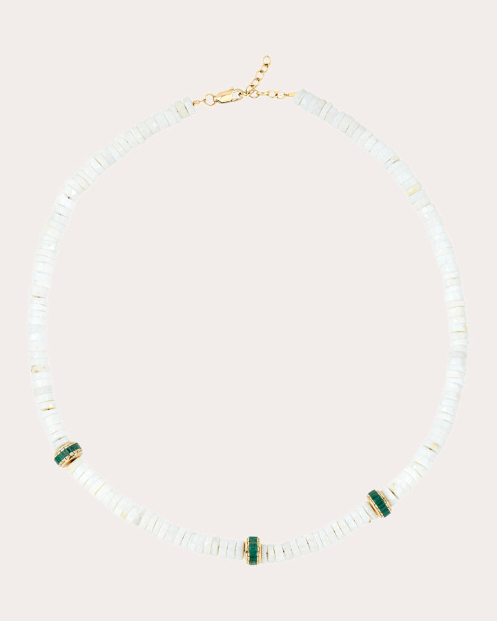 White Opal & Emerald Heishi Bead Necklace