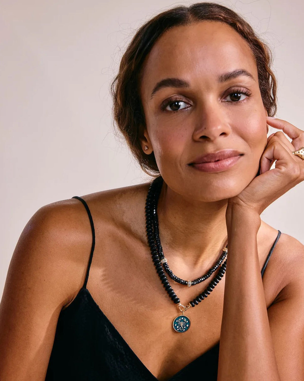 Black Onyx Rondelle Beaded Necklace