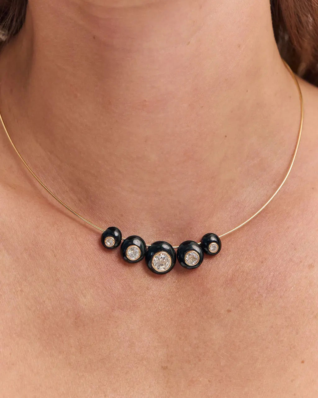Black Onyx & White Topaz Five-Bead Necklace