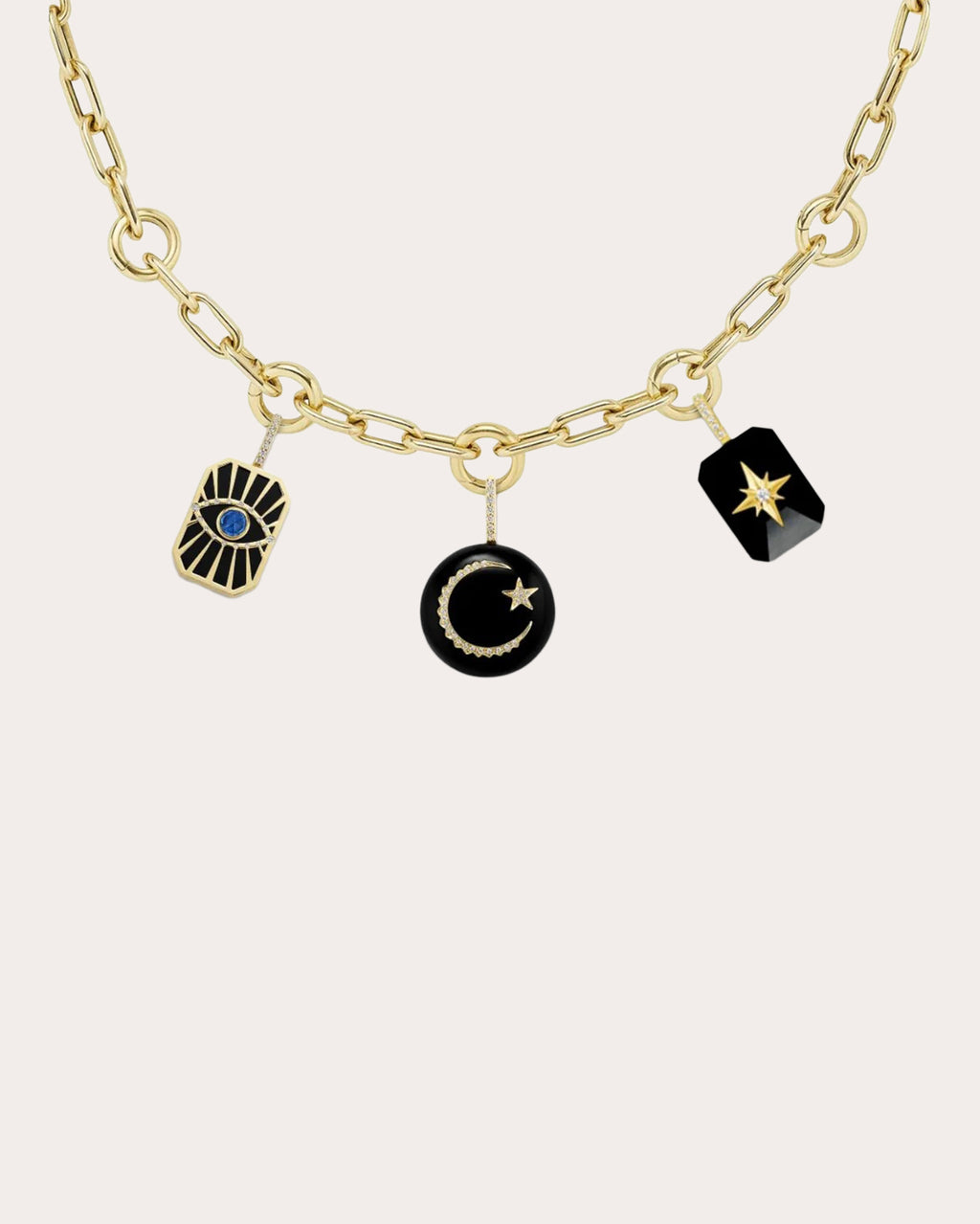 14k Gold Multi-Lock Elongated Link Necklace