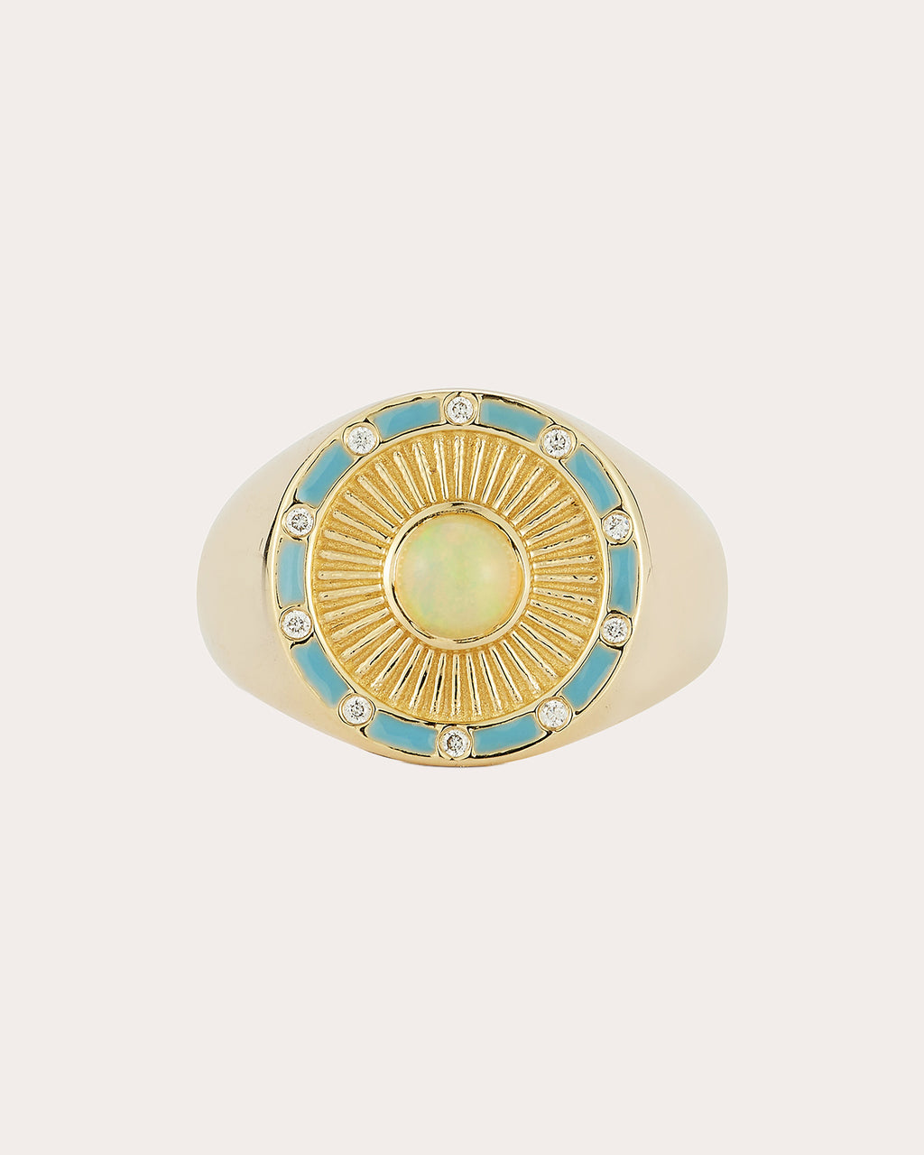Opal Sunburst Signet Ring