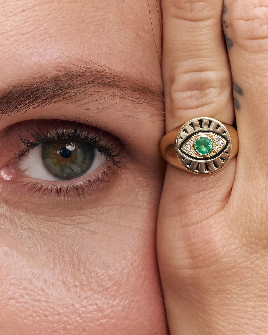 Emerald Protection Evil Eye Signet Ring