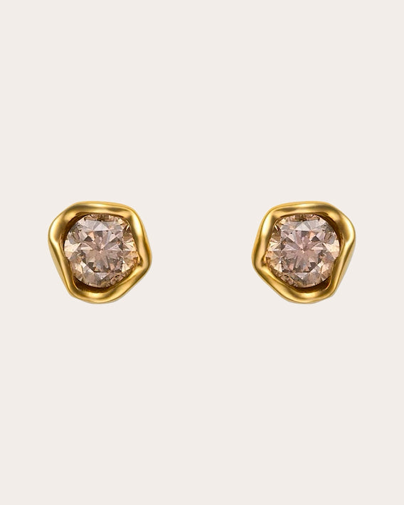 Colored Diamond Hammered Bezel Stud Earrings
