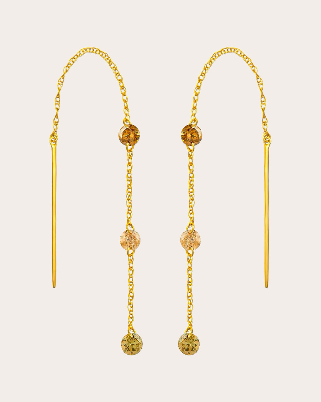 Colored Diamond Drip Drilled Threader Earrings