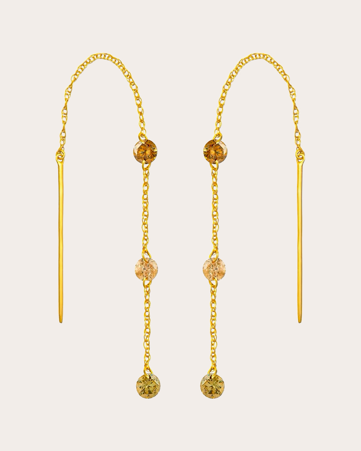 Colored Diamond Drip Drilled Threader Earrings