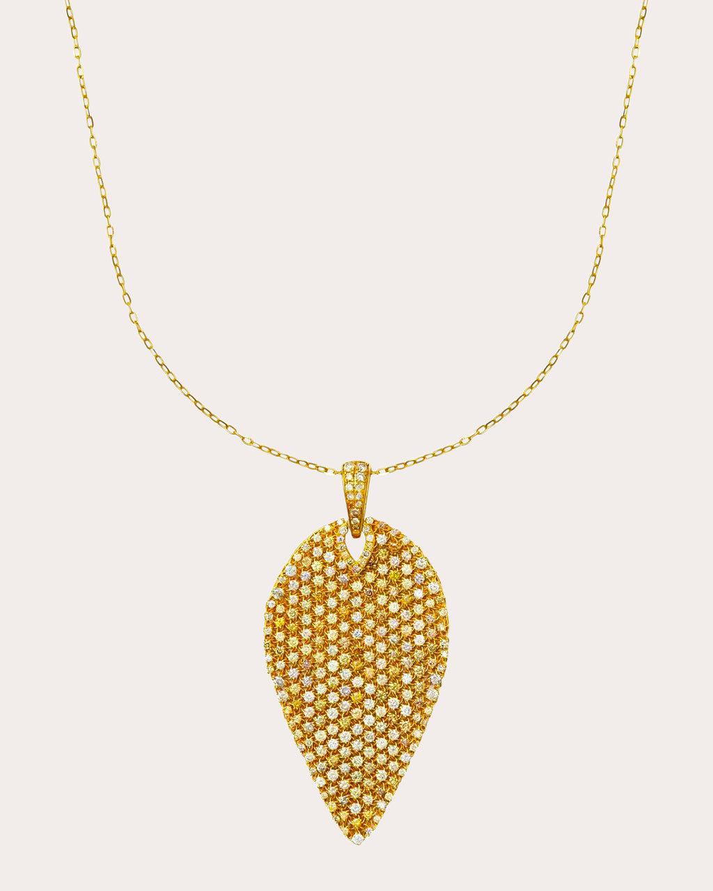 Colored Diamond Mesh Leaf Pendant Necklace