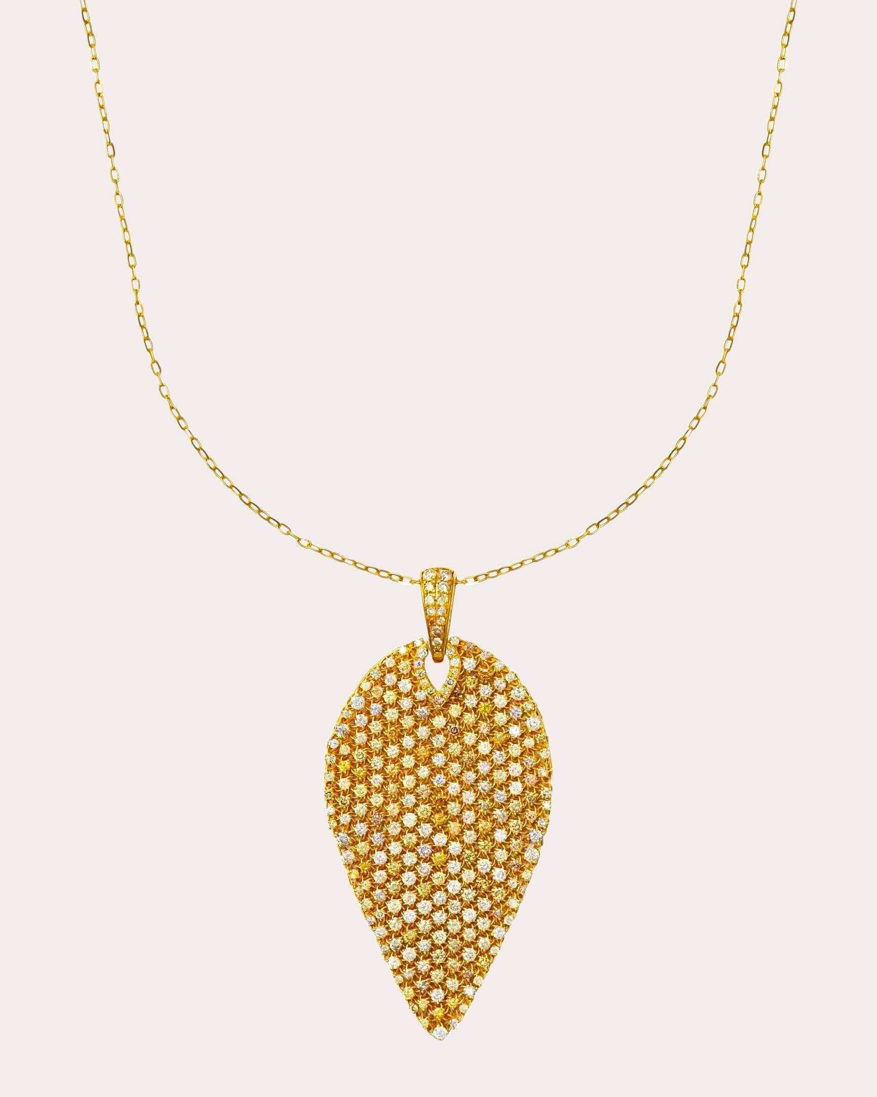 Colored Diamond Mesh Leaf Pendant Necklace