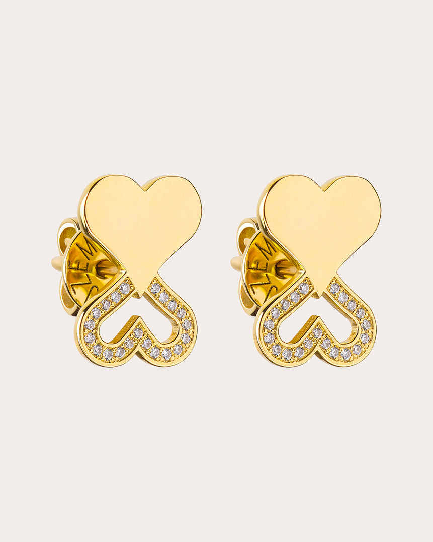 Diamond Outline Duo Heart Stud Earrings