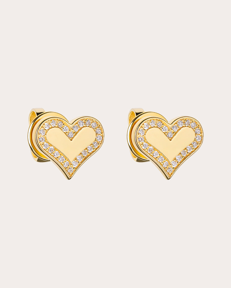 Diamond Outline Heart Stud Earrings