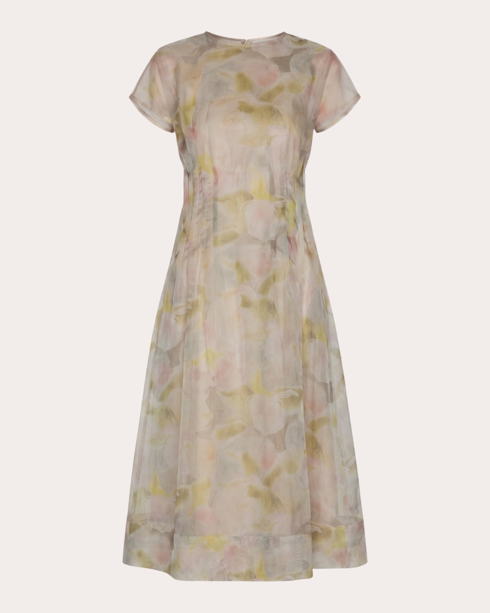 Essence Floral Silk Organza Pleated Midi Dress