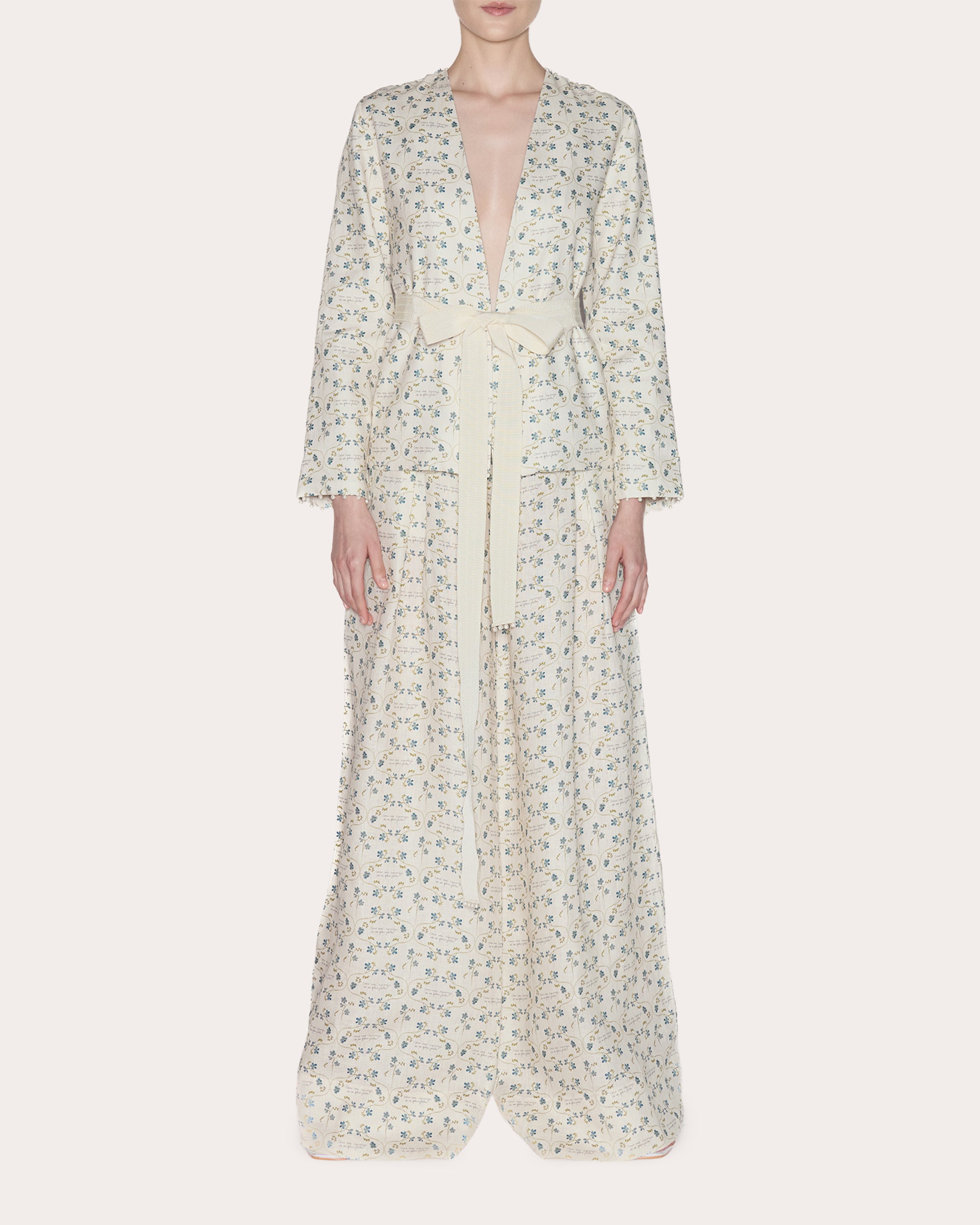 Heirloom Floral Linen Belted Blazer