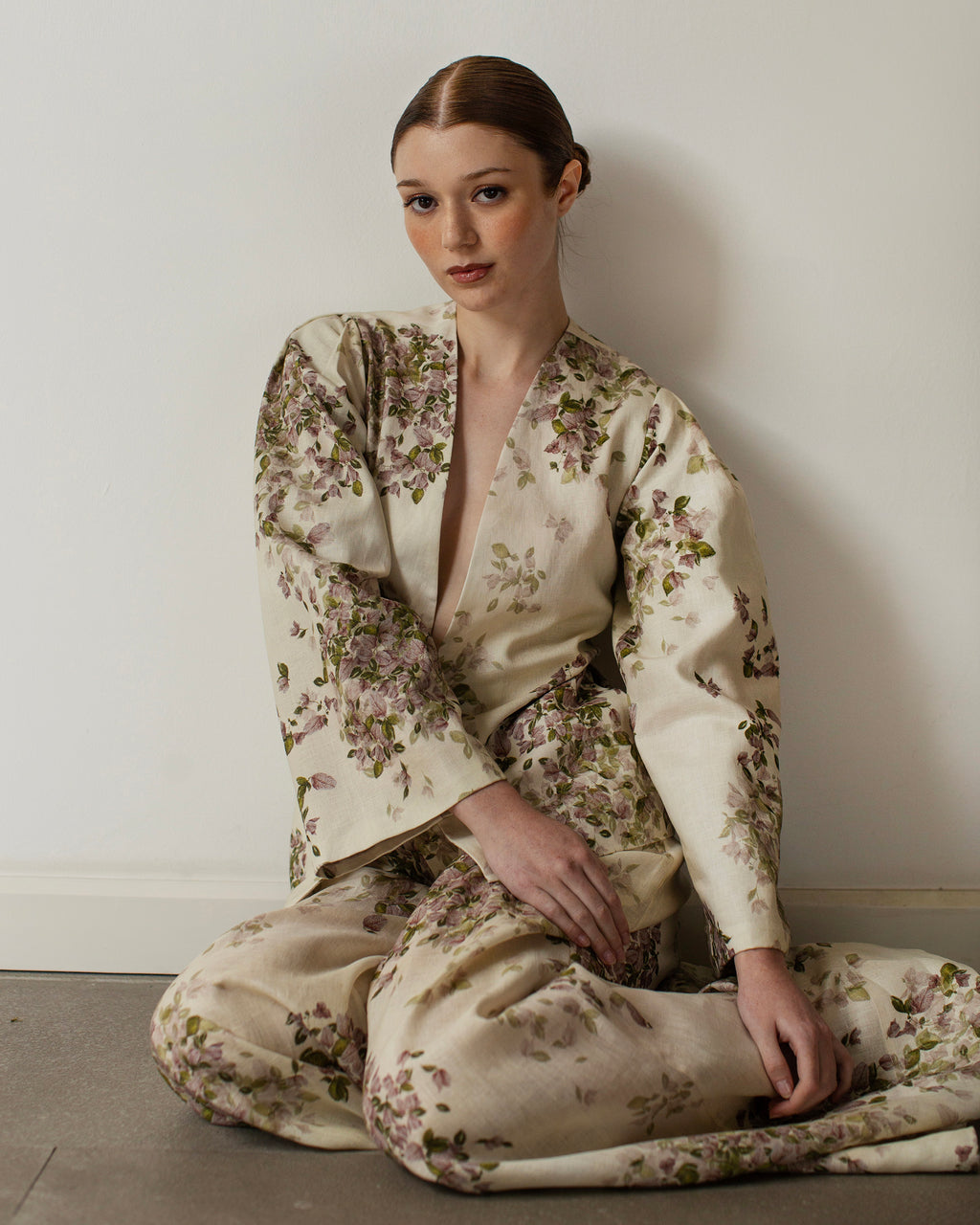 Being Floral Linen Pleated Wide-Leg Pants