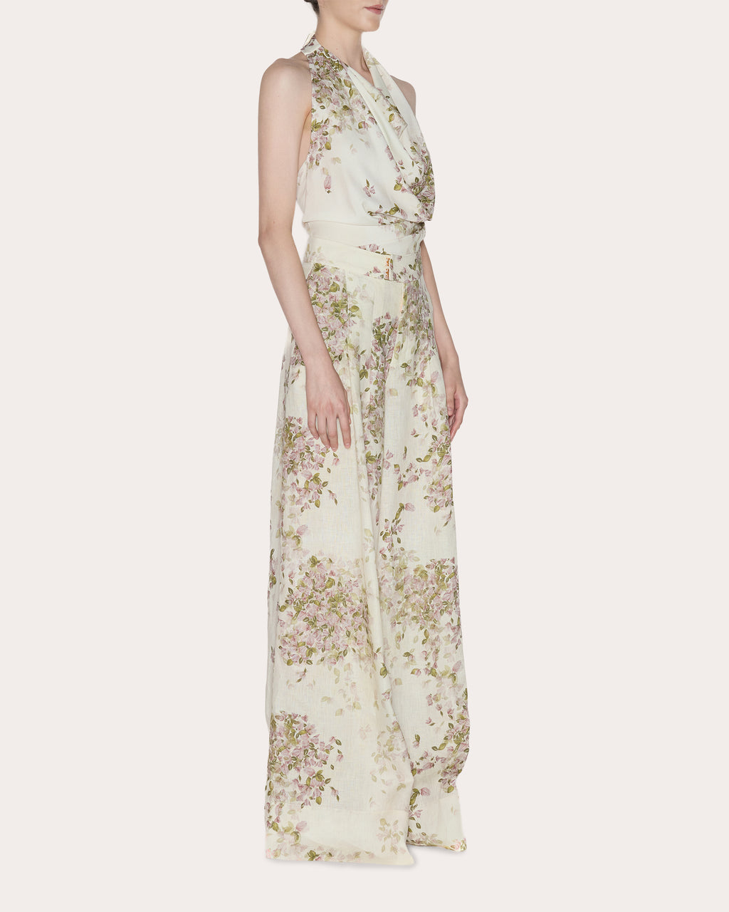 Being Floral Linen Pleated Wide-Leg Pants