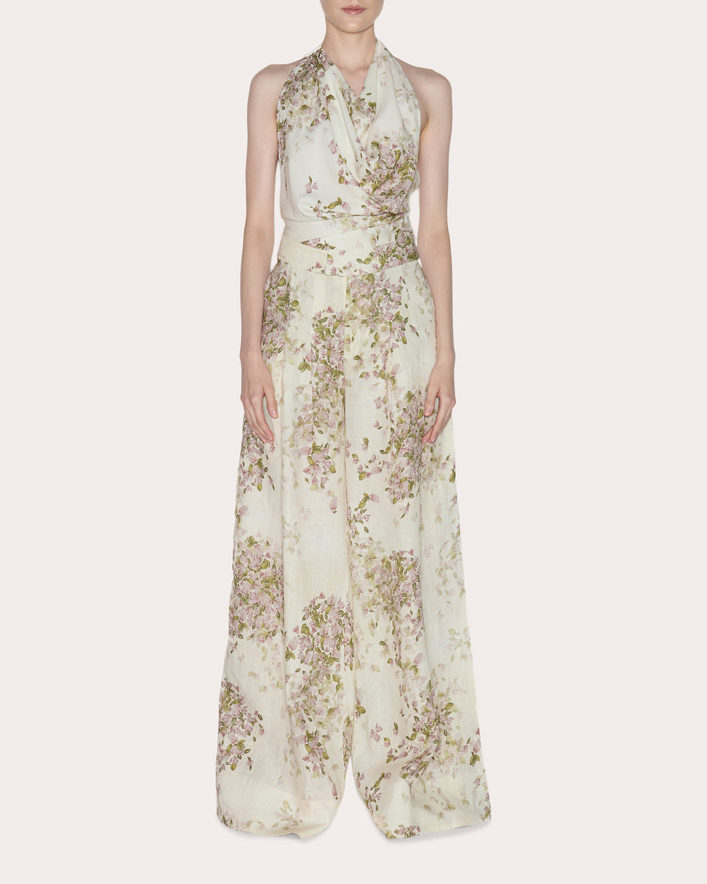 Being Floral Linen Pleated Wide-Leg Pants
