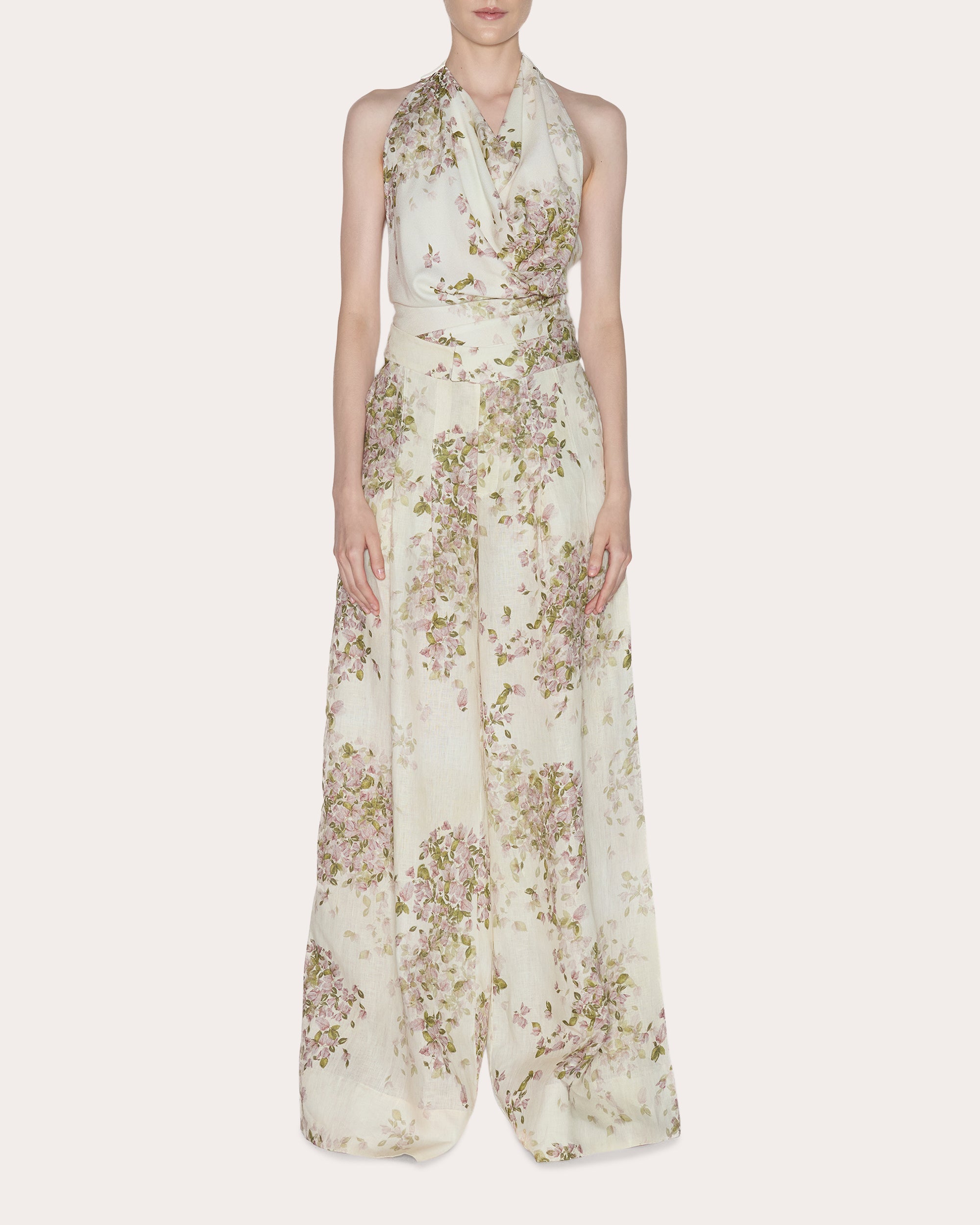 Being Floral Linen Pleated Wide-Leg Pants