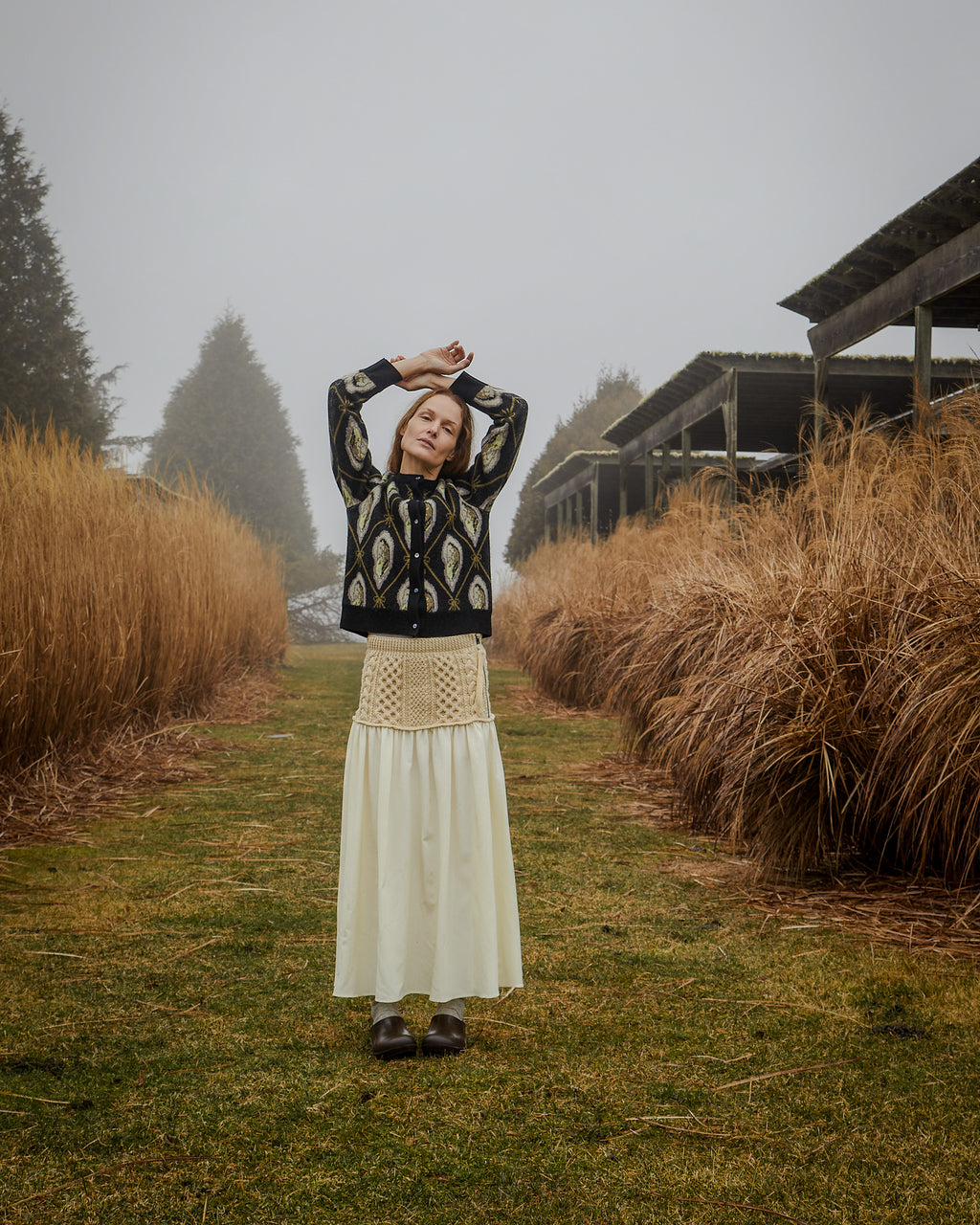 Oyster Jacquard-Knit Wool Cardigan