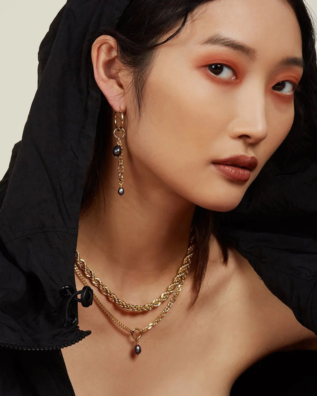 Peacock Pearl Duo Chain Pendant Necklace