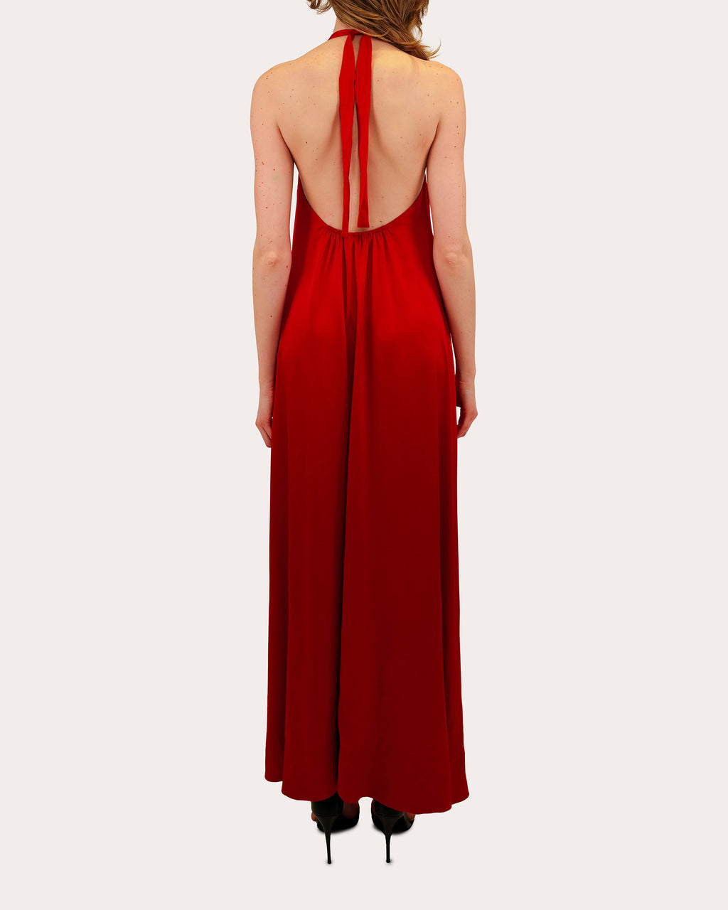 Liora Satin High-Low Halter Maxi Dress