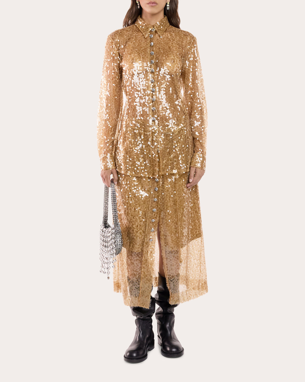 Embellished Sequin-Embroidered Midi Skirt