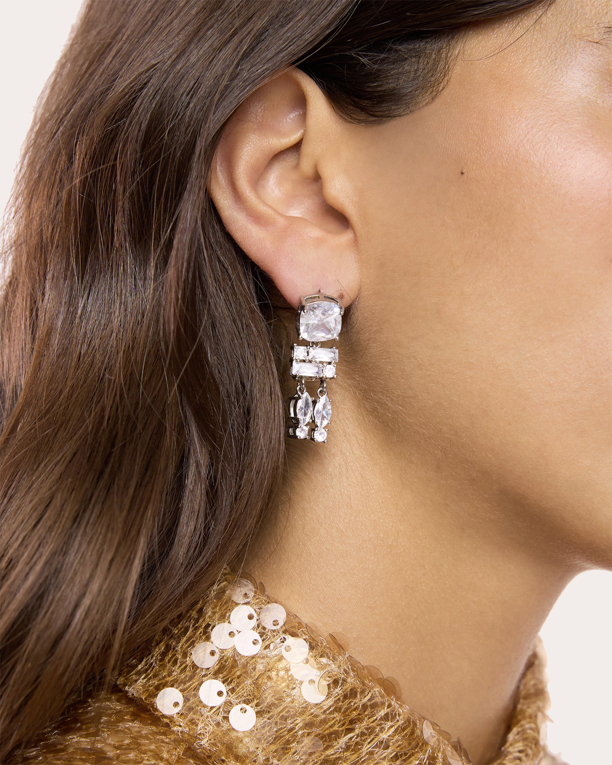 Silver-Tone Crystal Earrings