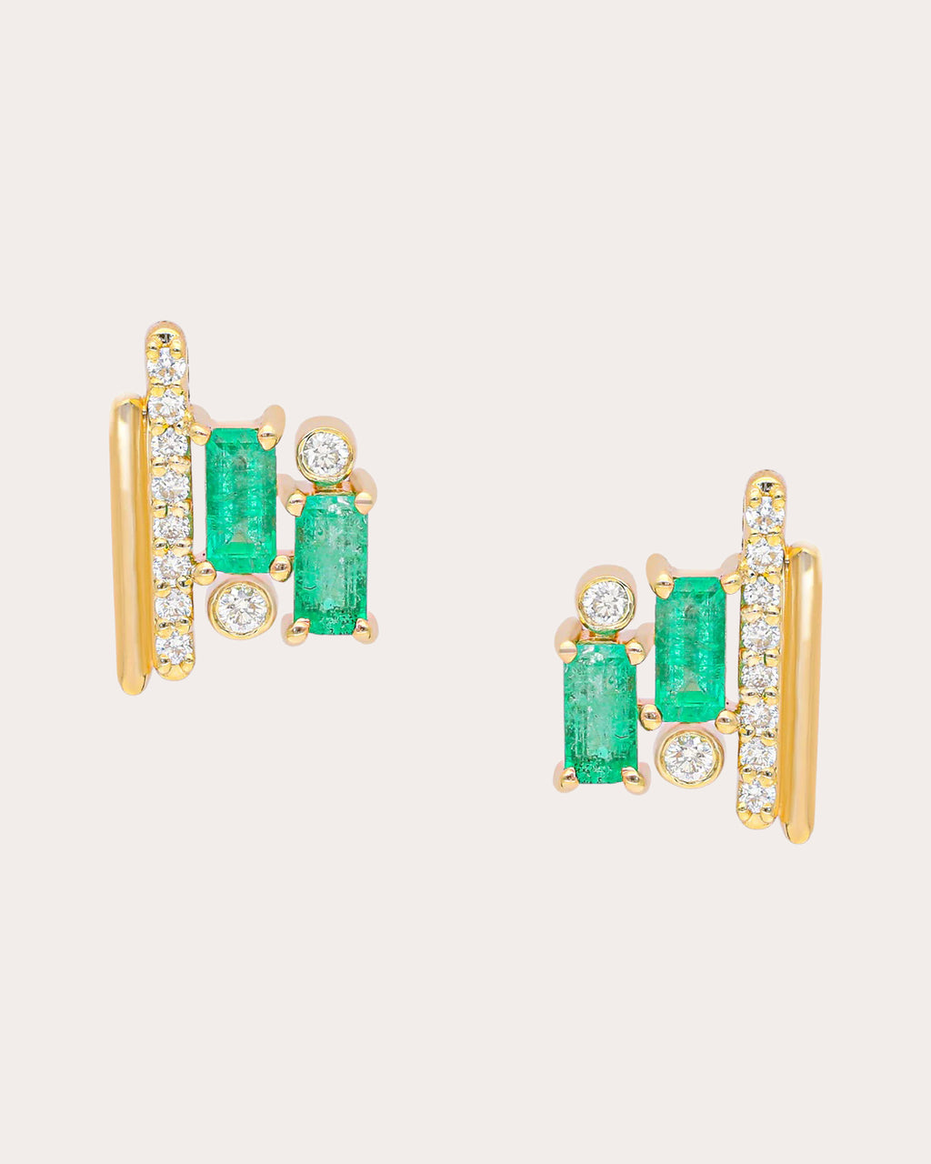 Diamond & Emerald 14k Gold Ethereal Stud Earrings