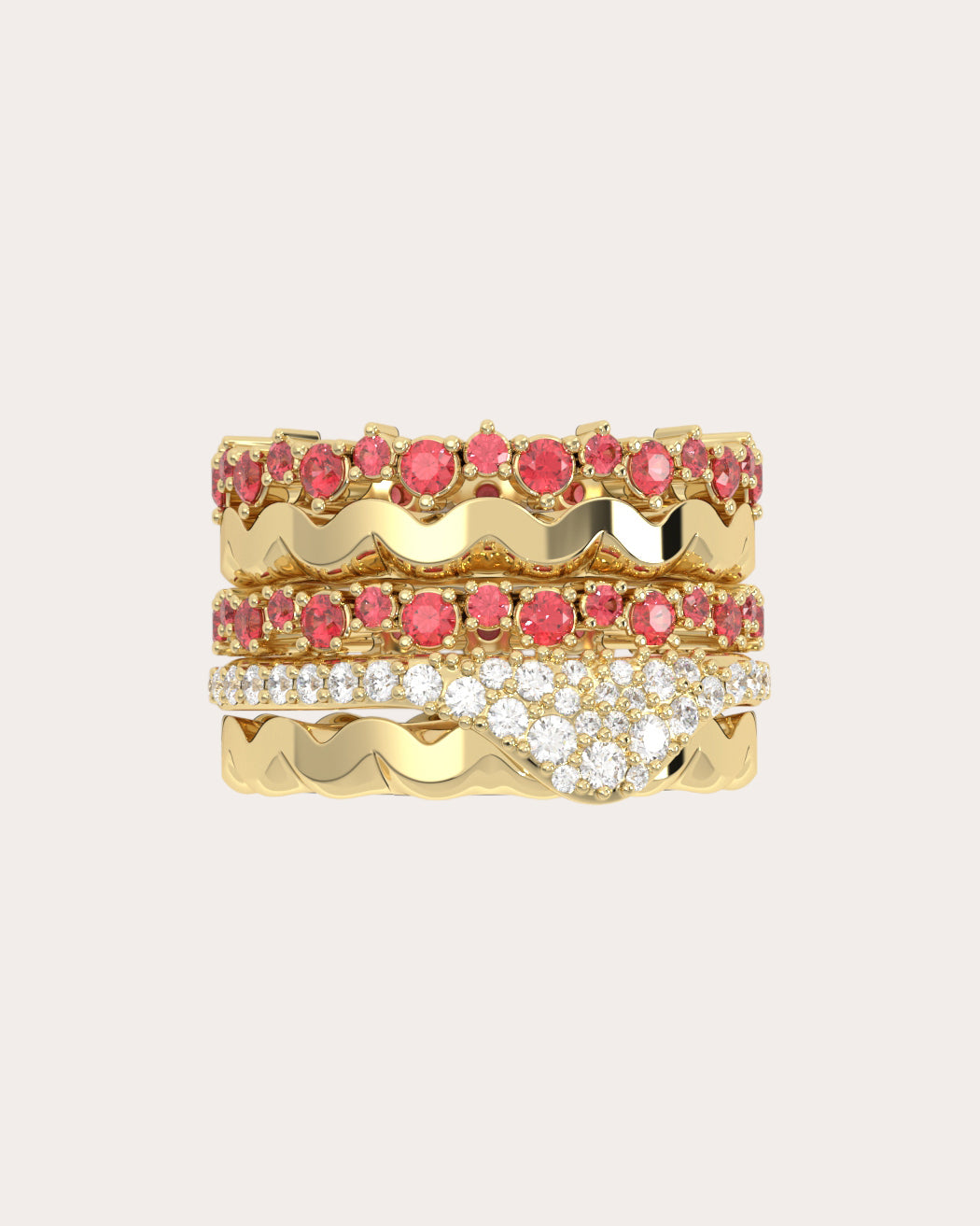 Ruby & Diamond Lasagna Ring Stack
