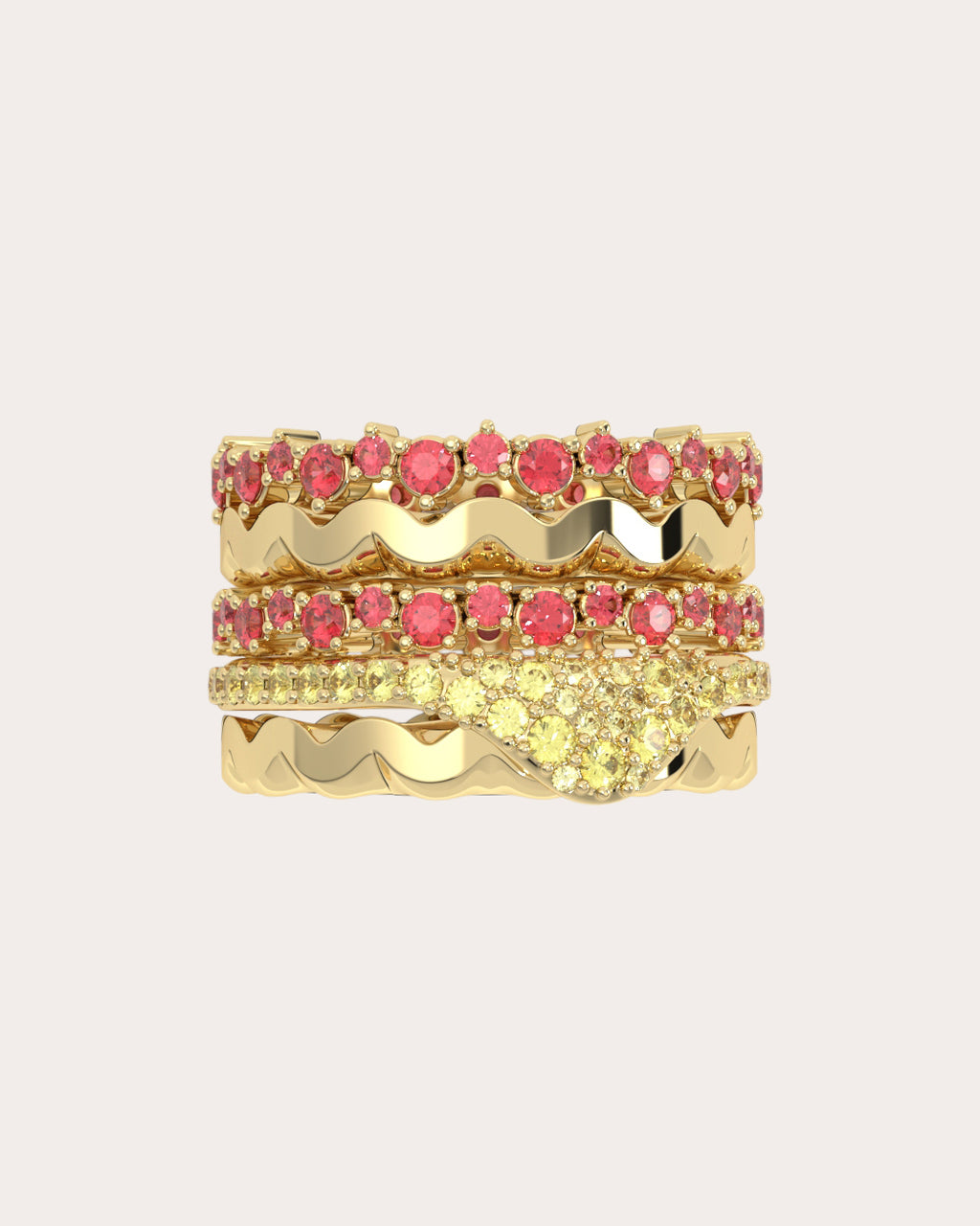 Garnet & Diamond Lasagna Ring Stack