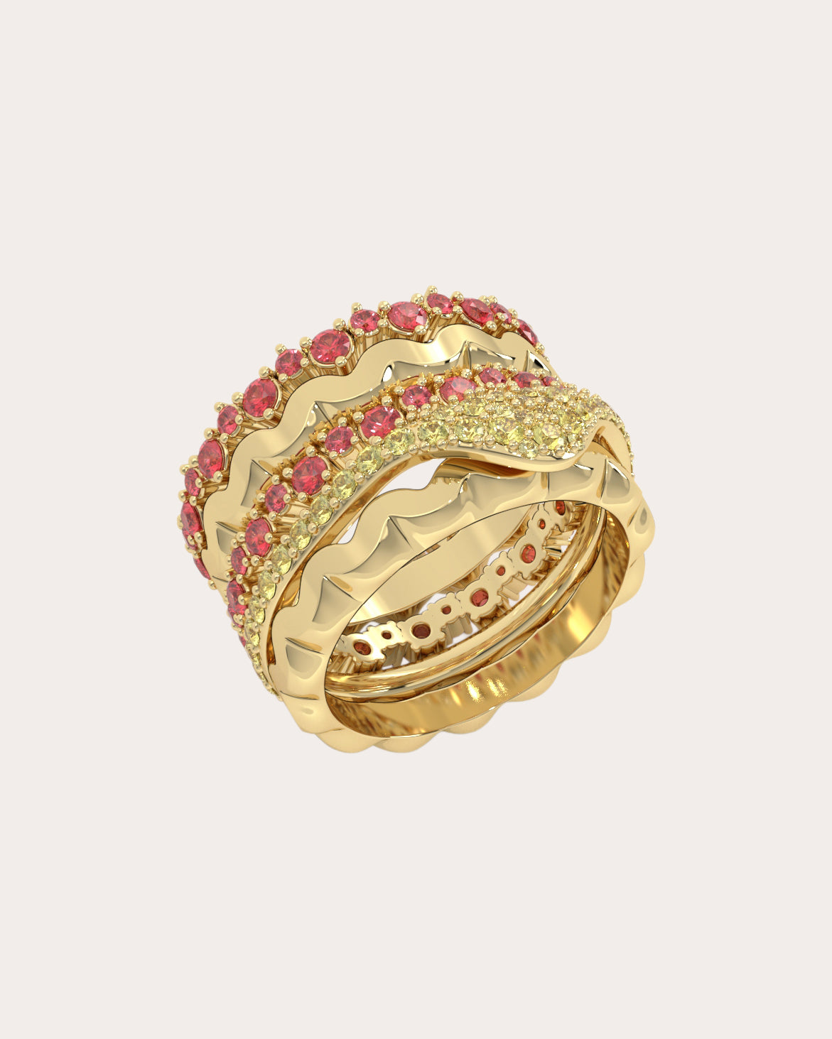 Garnet & Diamond Lasagna Ring Stack
