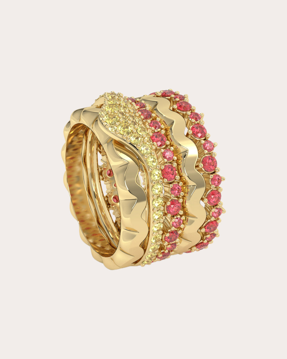 Garnet & Diamond Lasagna Ring Stack