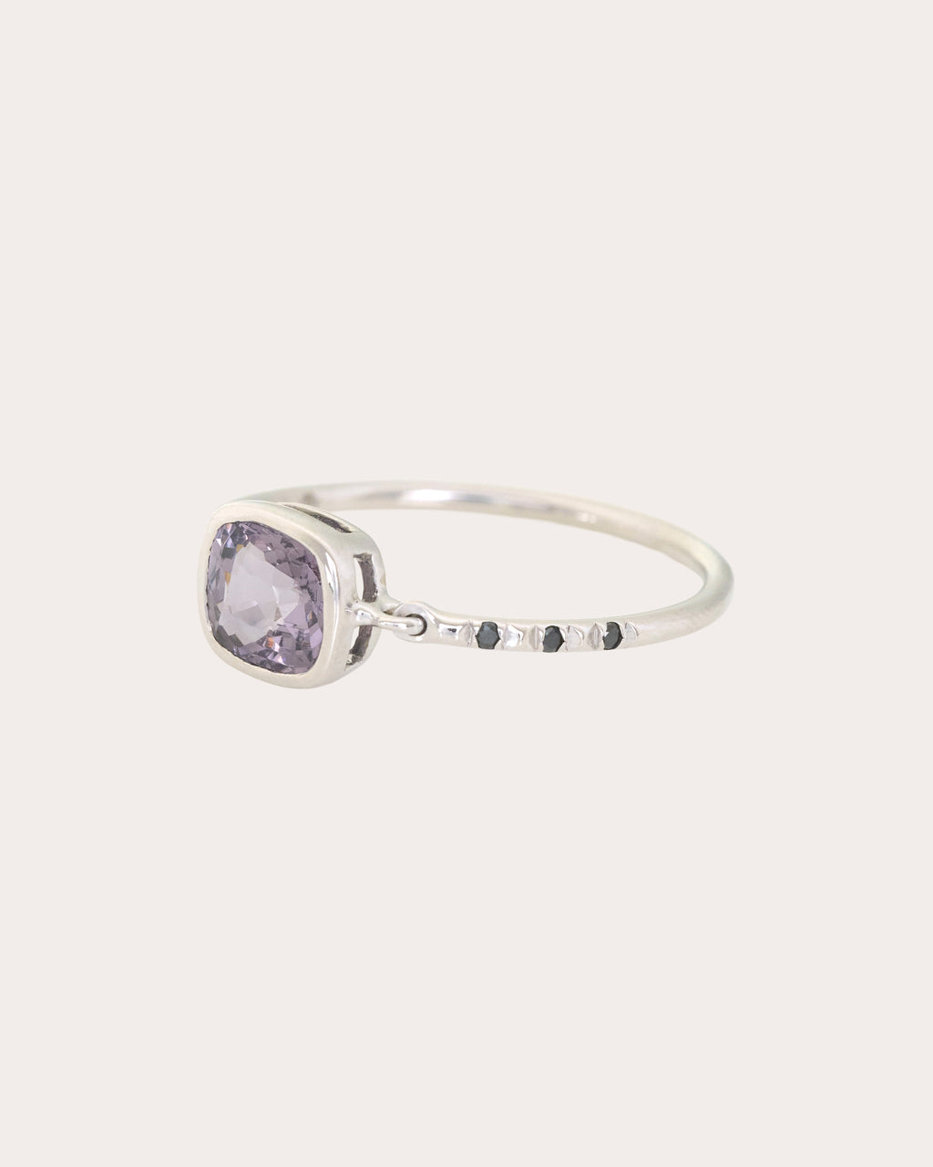 Black Diamond & Lilac Gray Spinel Petite Circle Ring