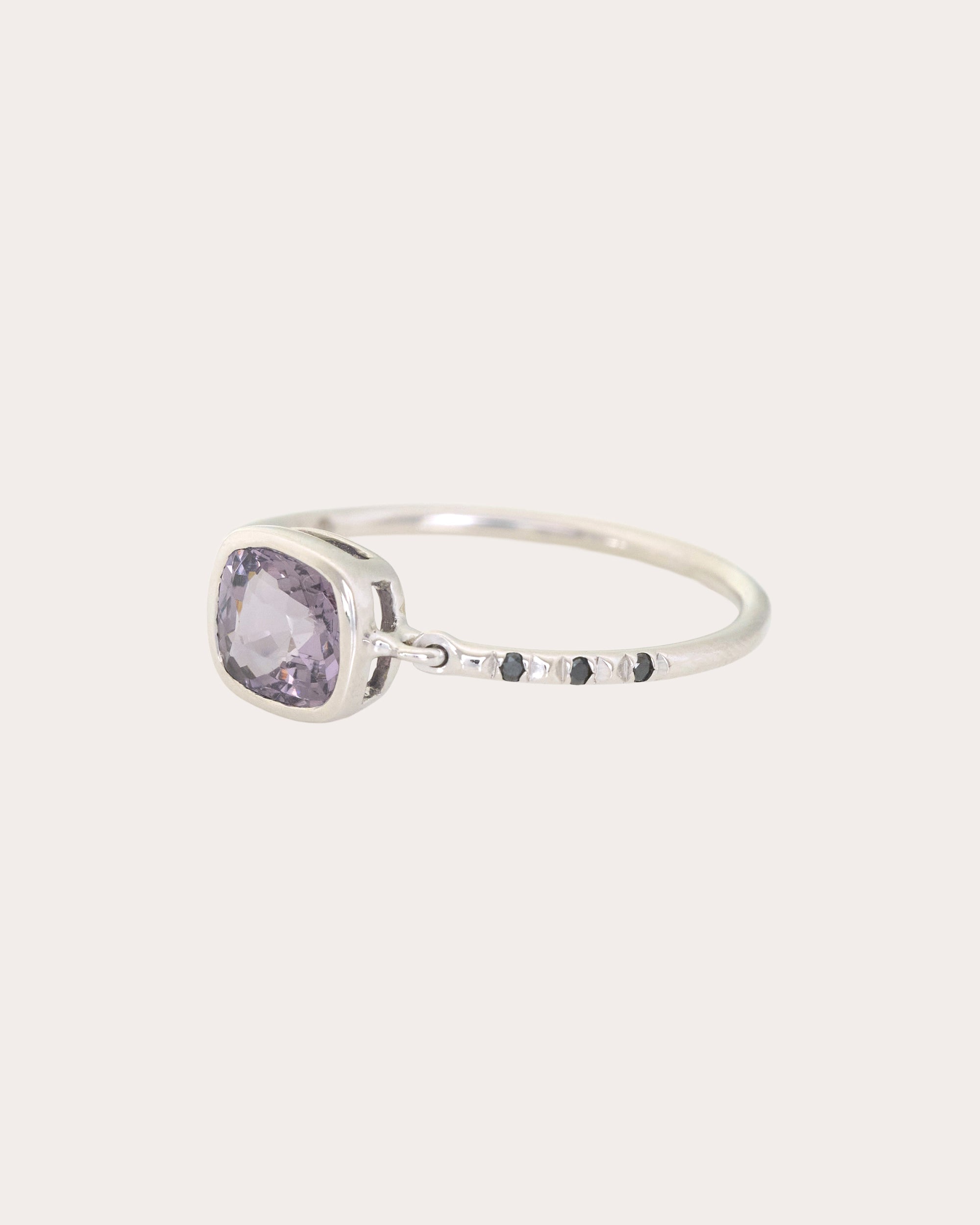 Black Diamond & Lilac Gray Spinel Petite Circle Ring
