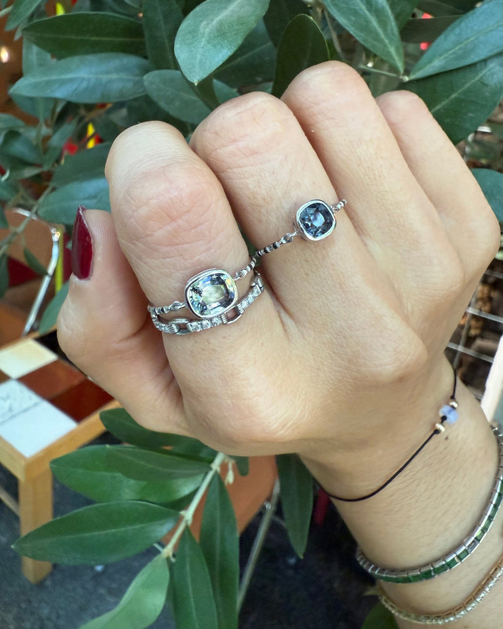 Black Diamond & Lilac Gray Spinel Petite Circle Ring