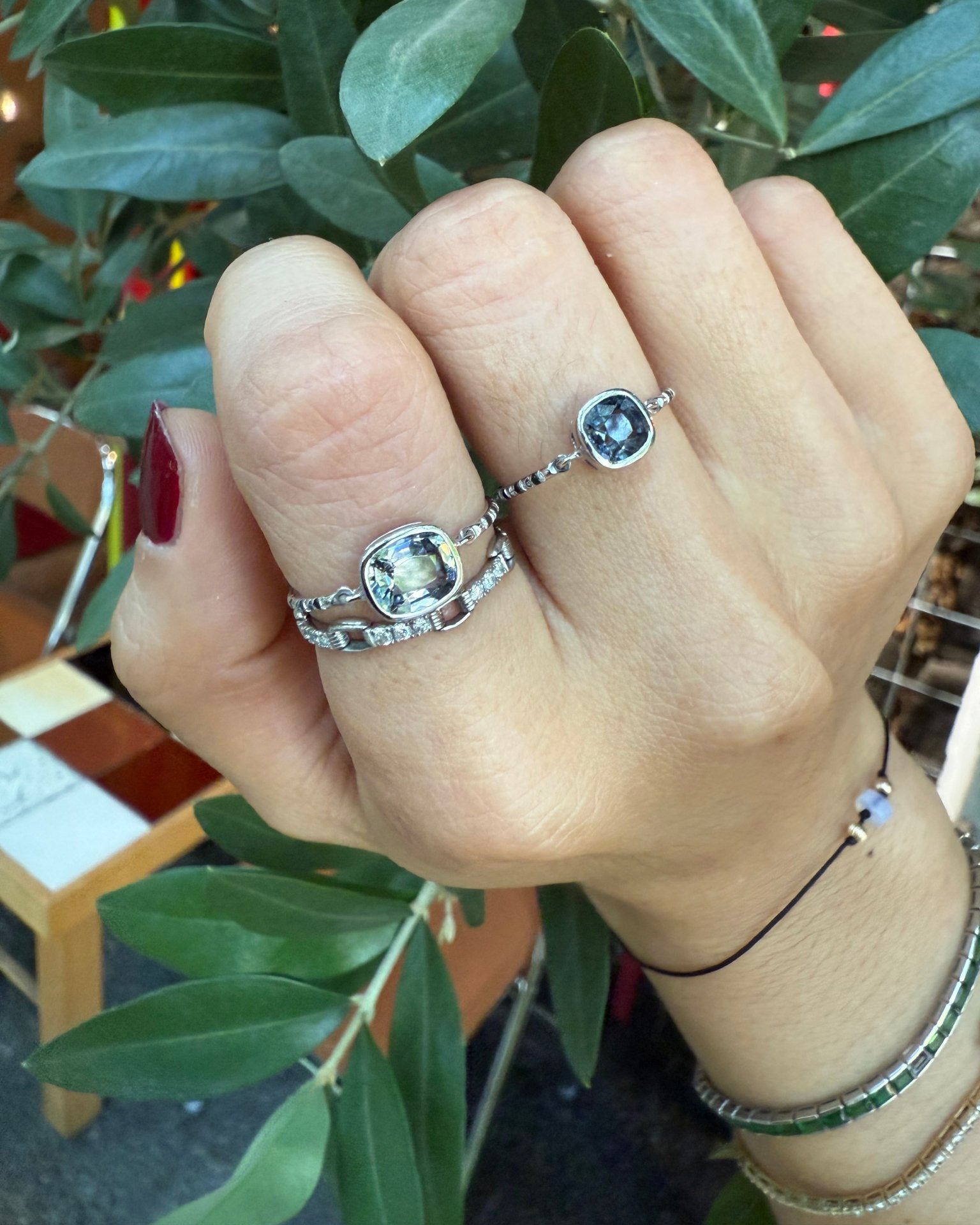 Black Diamond & Lilac Gray Spinel Petite Circle Ring
