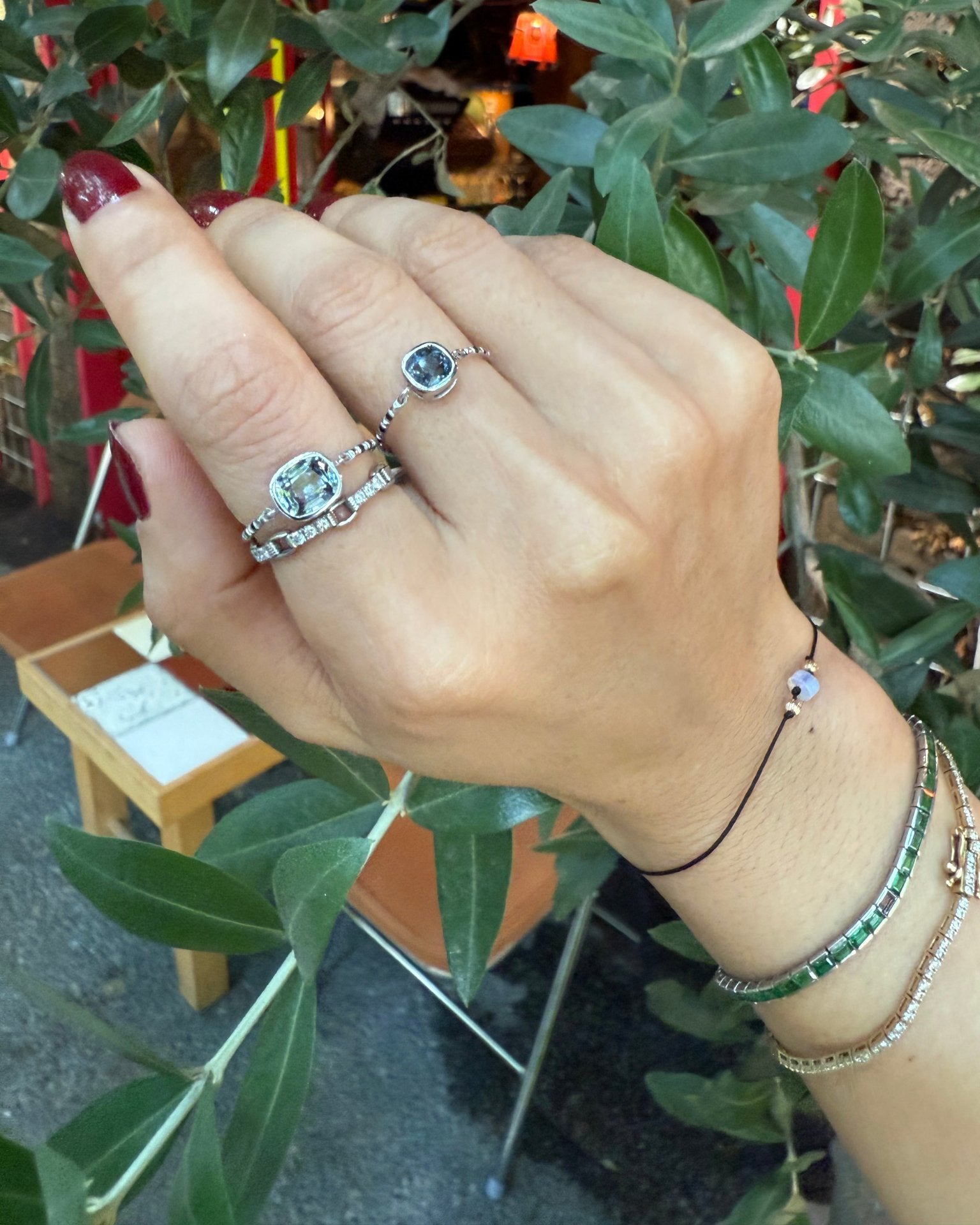 Black Diamond & Lilac Gray Spinel Petite Circle Ring