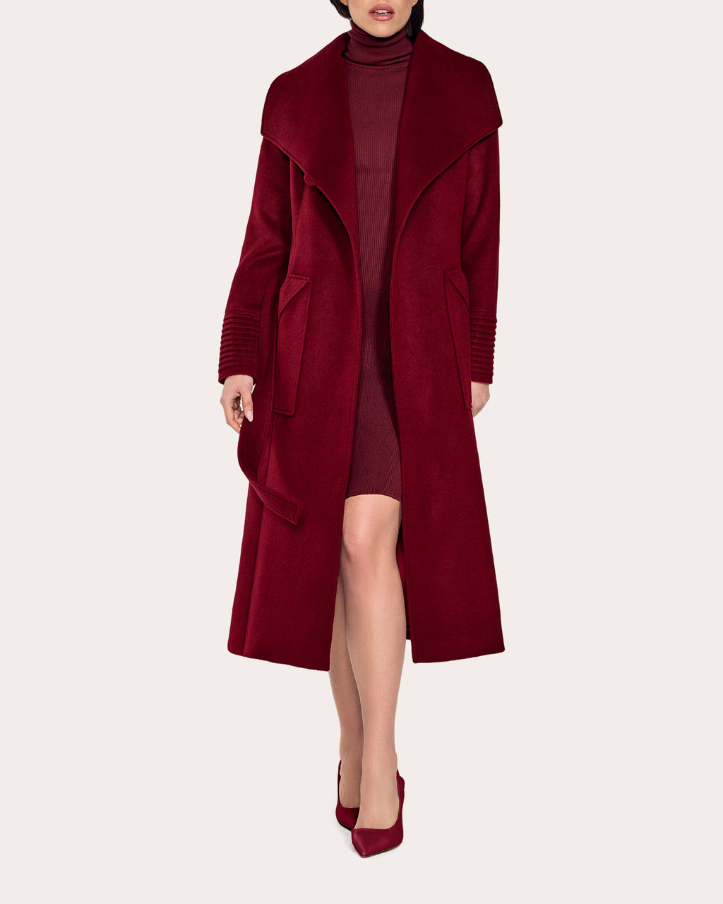 Baby Alpaca Wide Collar Long Wrap Coat