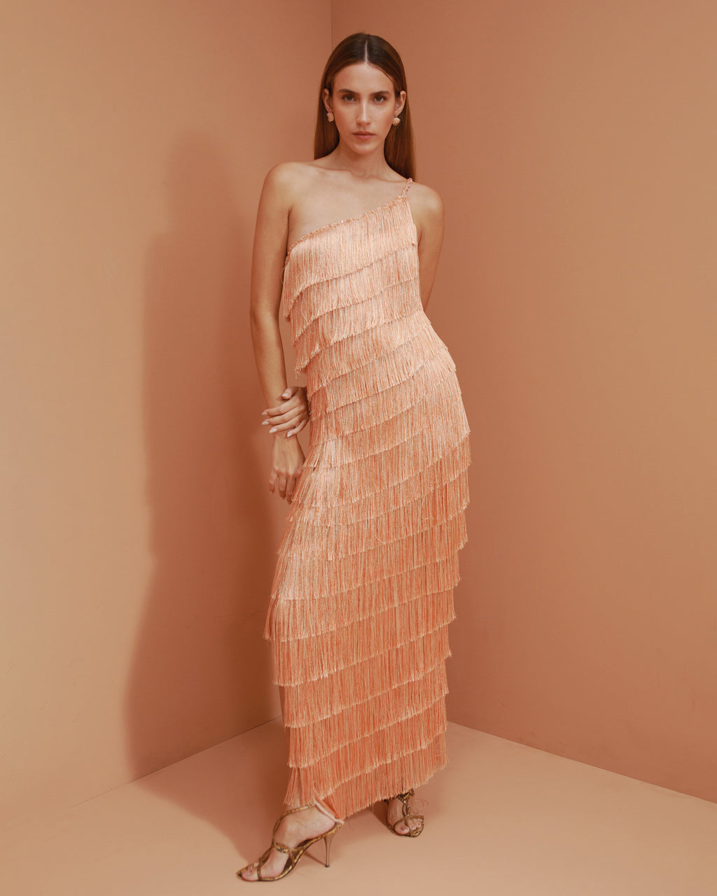 Isidora Asymmetric Fringed Silk-Blend Gown