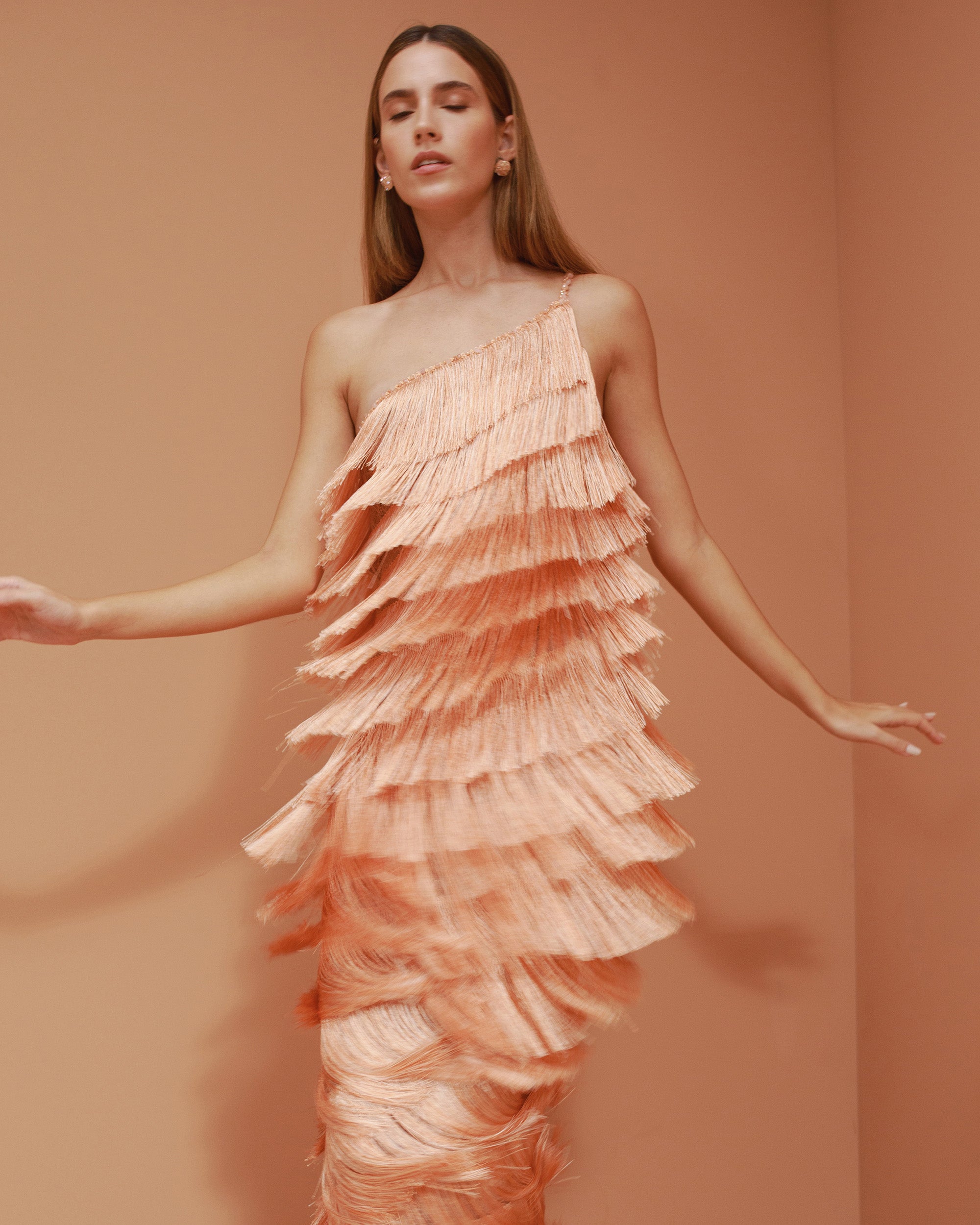 Isidora Asymmetric Fringed Silk-Blend Gown