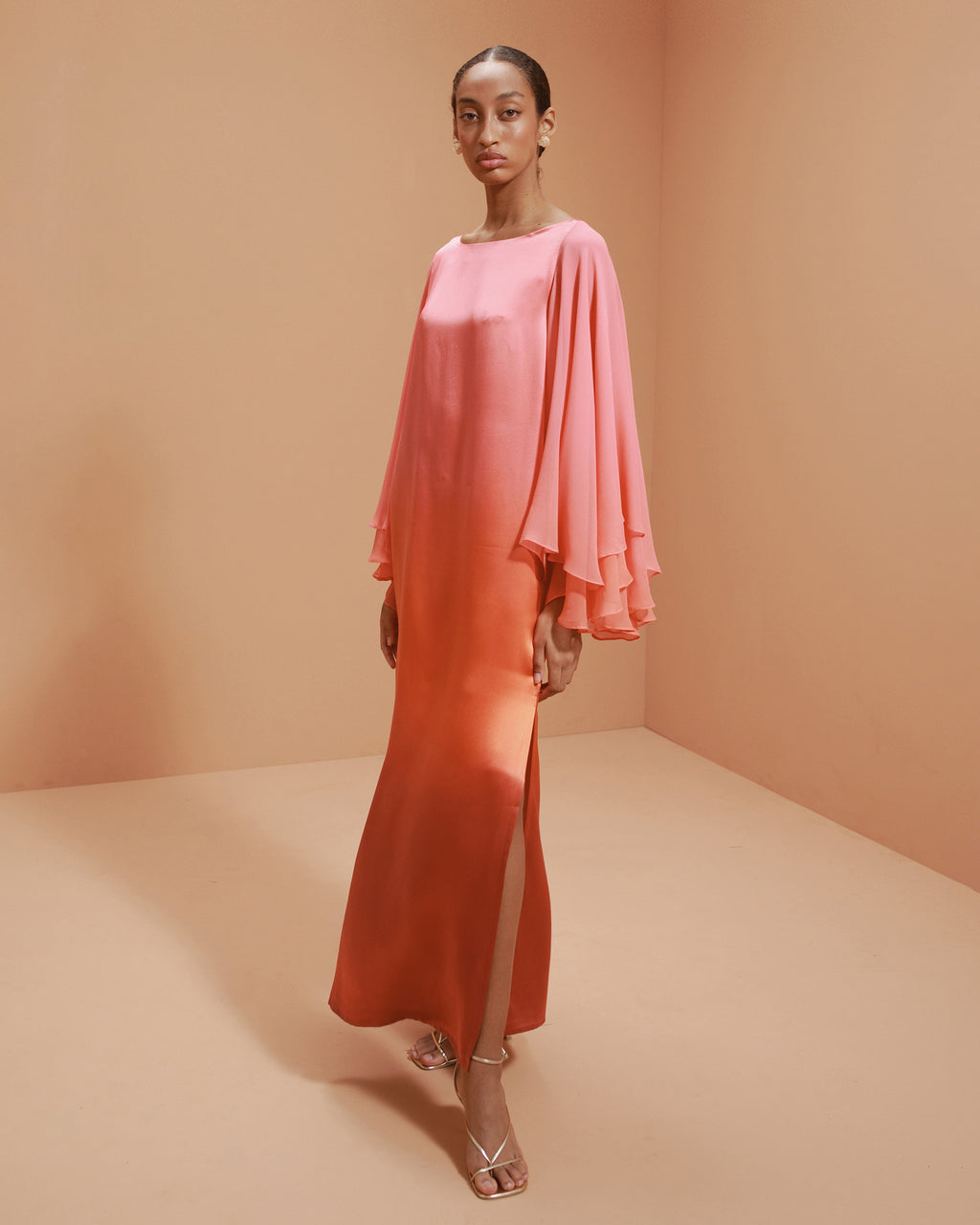 Sunrise Ruffled Hand-Dyed Silk Maxi Dress